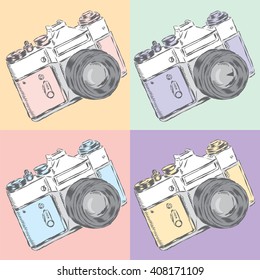 Vintage camera. Poster. Vector illustration in pop art style.