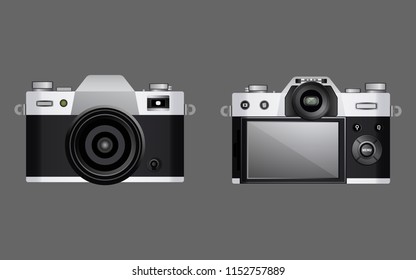 Vintage camera realistic on background. Vector illustration.