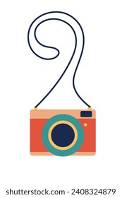 Cámara Vintage. Cámara retro en estilo plano. Vieja cámara fotográfica retro con correa aislada en fondo blanco. Ilustración vectorial plana de la fotocámara analógica. Icono de equipo de equipo de tecnología