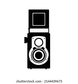 Vintage Camera Silhouette. Black and White Icon Design Element on Isolated White Background