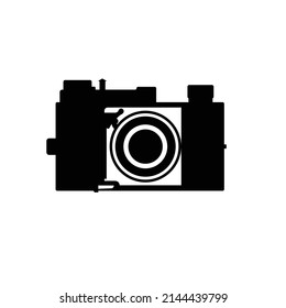 Vintage Camera Silhouette. Black and White Icon Design Element on Isolated White Background