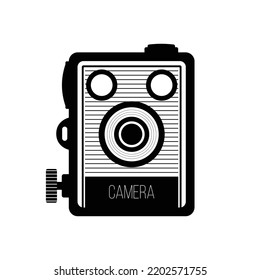 Vintage Camera Silhouette. Black and White Icon Design Elements on Isolated White Background