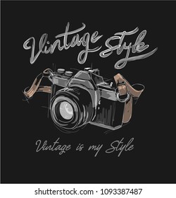 vintage camera sketch with slogan