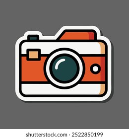 Vintage Camera Sticker with Detailed Lens, Buttons, and Bold Outline for Classic Sticker Effect