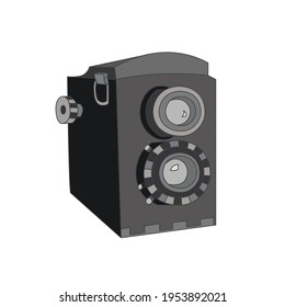 vintage camera with two lenses gray metallic used as logo, vector illustration