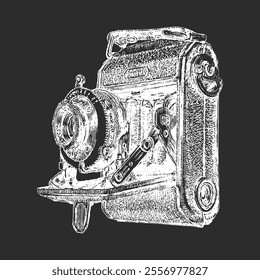 Vintage camera, vector hand drawn illustration