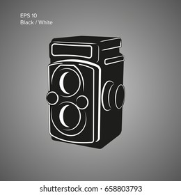Vintage camera vector illustration. Antique photo equipment icon