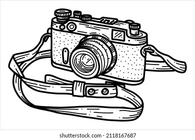 Vintage Camera vector illustration on white - out line