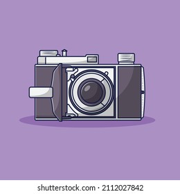 Vintage Camera Vector Illustration. Photography. Retro Item. Flat Cartoon Style Suitable for Web Landing Page, Banner, Flyer, Sticker, Card, Background
