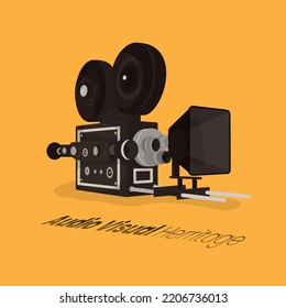 Vintage camera vector illustration for world day for audio visual heritage design