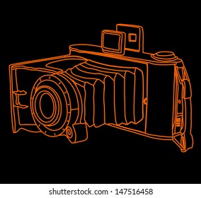 vintage camera vector isolated on black background red line