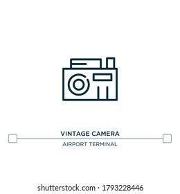 vintage camera vector line icon. Simple element illustration. vintage camera outline icon from airport terminal concept. Can be used for web and mobile
