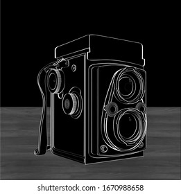 Vintage camera vector on wooden vector.