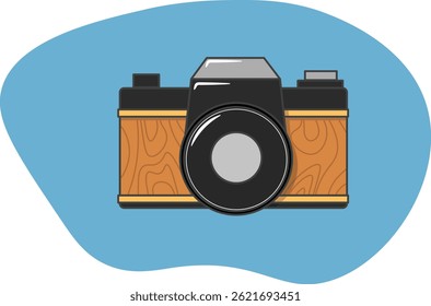 vintage camera with wooden texture vector illustration