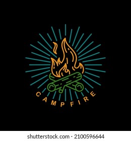 Vintage Camp Fire Line art Logo Design