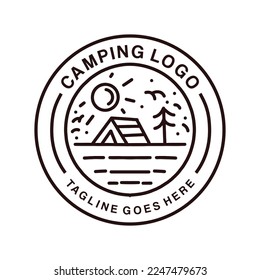 Vintage Camp Logo Monoline Emblem Vector Design badge illustration Symbol Icon