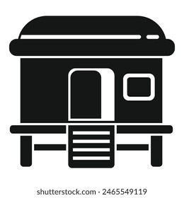 Vintage camper icon silhouette for travel and adventure enthusiasts. Featuring a simple black graphic design illustration of a retro motorhome. Perfect for leisurely road trips and outdoor exploration