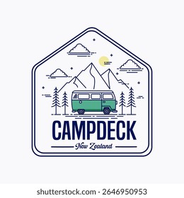 Vintage camper muntain cute retro cartoon vector hand drawn
