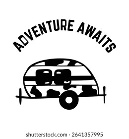 Vintage camper trailer silhouette illustration, perfect for travel and camping themes.