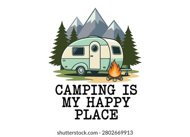 Vintage camper van mountain camping adventure apparel print sublimation design