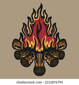 Vintage Campfire Camping Vector Illustration