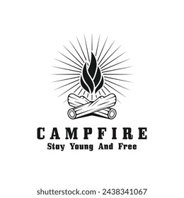 vintage Campfire Logo Design, Camping Vector. Logo for camping , adventure wildlife , campfire and wilderness