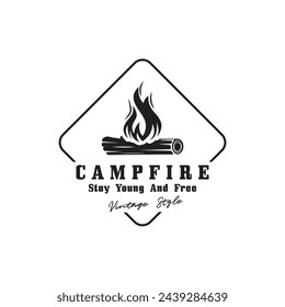 vintage Campfire Logo Design, Camping Vector. Logo for camping , adventure wildlife , campfire and wilderness