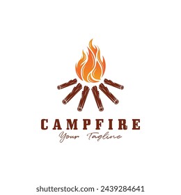 vintage Campfire Logo Design, Camping Vector. Logo for camping , adventure wildlife , campfire and wilderness