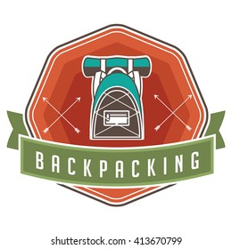 Vintage camping backpacking and hiking badge and emblem . EPS 10 vector.