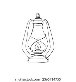 Vintage camping lantern in continuous one line art style. Retro kerosene lamp. Simple vector illustration