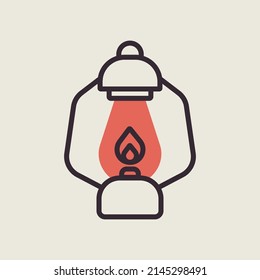 Icono aislado vectores vintage de linterna de camping. Lámpara vieja para hacer senderismo. Cartel de senderismo. Símbolo gráfico del sitio web de viajes y turismo y diseño de aplicaciones, logotipo, aplicación, interfaz de usuario