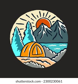 vintage camping on the nature badge, sticker and t shirt vector illustration