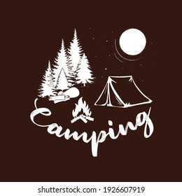 Vintage Camping outdoor activities illustration