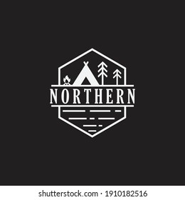 Vintage camping and outdoor adventure emblems, logos and badges. Camp tent in forest or mountains. Camping equipment. Vector.