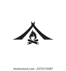 Vintage camping and outdoor adventure emblems, logos and badges. Camp tent in forest or mountains. Camping equipment. Vector.