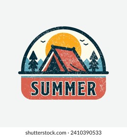 vintage camping and outdoor adventure emblems, logos and badges. Camp tent in forest or mountains. Camping equipment vector