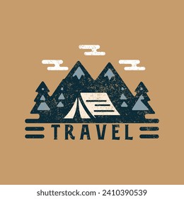 vintage camping and outdoor adventure emblems, logos and badges. Camp tent in forest or mountains. Camping equipment vector
