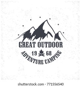 vintage camping and outdoor adventure emblems, logos and badges. Camp tent in forest or mountains. Camping equipment. Vector. 