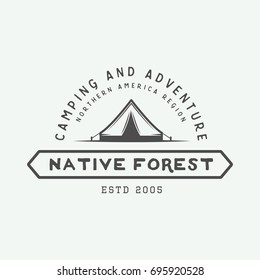 Vintage camping outdoor and adventure logo, badge, labels, emblem, mark. Graphic Art. Vector Illustration.

