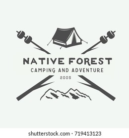 Vintage camping outdoor and adventure logo, badge, labels, emblem, mark. Graphic Art. Vector Illustration.