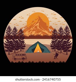 Vintage Camping retro, Designs Bundle, Streetwear T-shirt Designs Artwork Set, Graffiti Vector Collection for Apparel and Clothing Print.