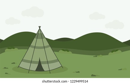 vintage camping tent ,Retro Camping illustration with nature background