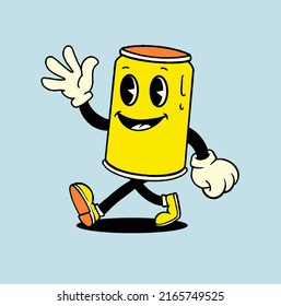 Vintage can soft drink Mascot vector illustration