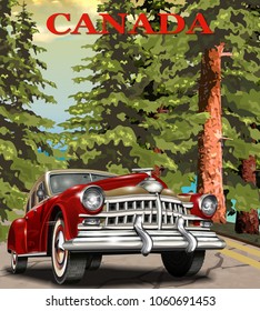 Vintage Canada retro car poster.