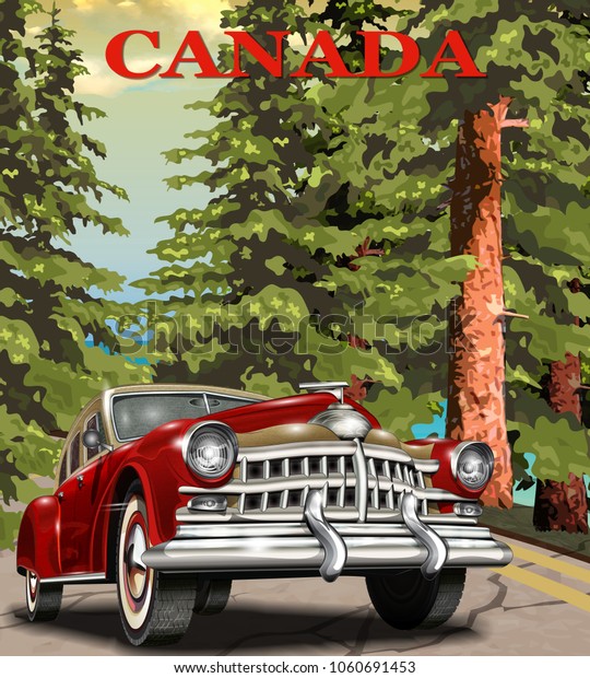 Vintage Canada retro car\
poster.