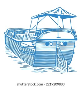 Vintage Canal Boat - Hand Drawn Illustration