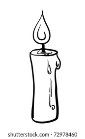 The vintage candle. A children's sketch. A burning candle