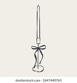 Vintage candle holder in contemporary line art style.