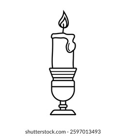 Vintage Candle in Holder Line Art Icon