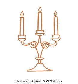 Vintage Candle Holder Sketch. Hand Drawn Candelabrum Decorative Clip Art. Doodle Icon Vector Illustration Isolated on White